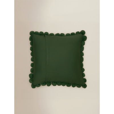 Slub cushion pom-pom edge green 45x45cm, UK version