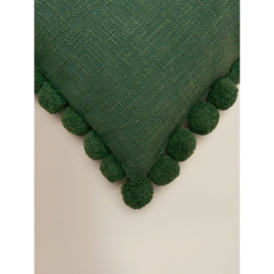 Slub cushion pom-pom edge green 45x45cm, UK version