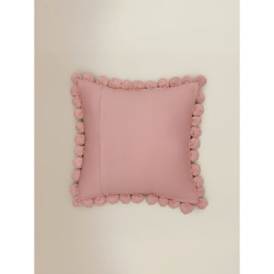 Slub pink pom-pom edge cushion 45x45cm (British brand)