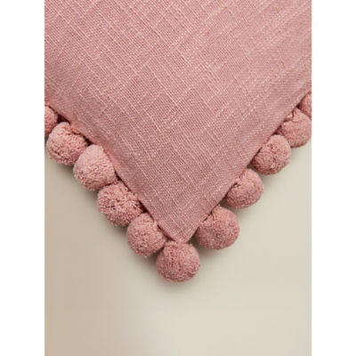 Slub pink pom-pom edge cushion 45x45cm (British brand)
