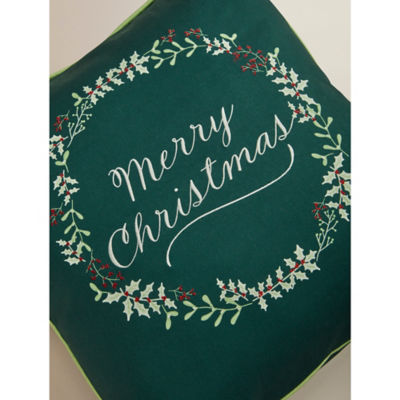 Green embroidered Merry Christmas cushion 45cm, UK version