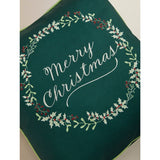 Green embroidered Merry Christmas cushion 45cm, UK version