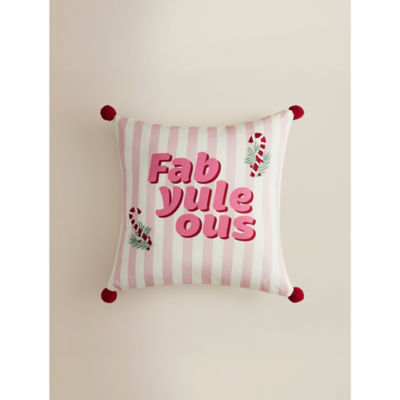 Fab Yuleous pink slogan cushion 45cm - British product
