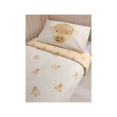 Highland Cow reversible duvet set beige 120x150cm, UK version
