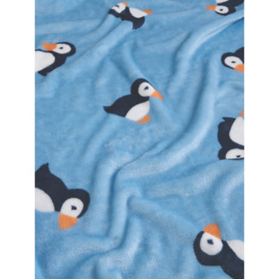 Blue Puffin fleece blanket 120x150 cm, imported from the UK