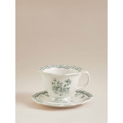 Stacey Solomon green and white rose cup and saucer, imported from the UK