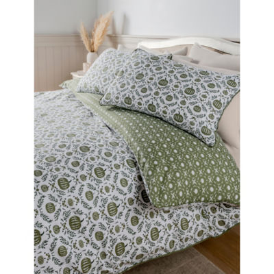 Stacey Solomon duvet set green pumpkin pattern brushed cotton - British product