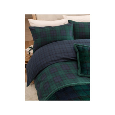Green check brushed cotton duvet set king - British product