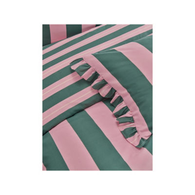 GH duvet set in pink and green with frill trim - British product