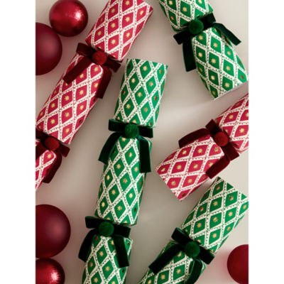Green & Red diamond deluxe Christmas crackers set of 6, UK version