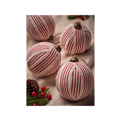 Christmas baubles red and white stripe pack of 4 - British product