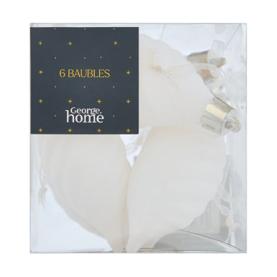GH white flocked baubles 6 pack, imported from the UK