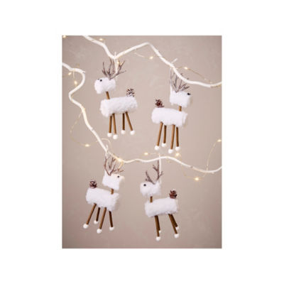 White reindeer baubles set of 4, tree decoration, UK version