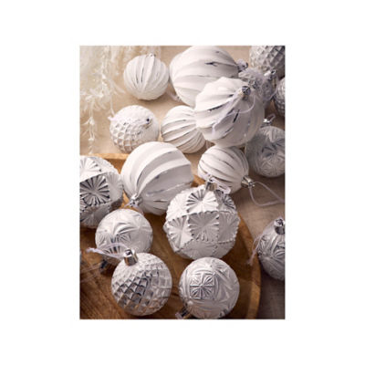 GH white and silver baubles 8cm and 6cm set of 20, imported from the UK