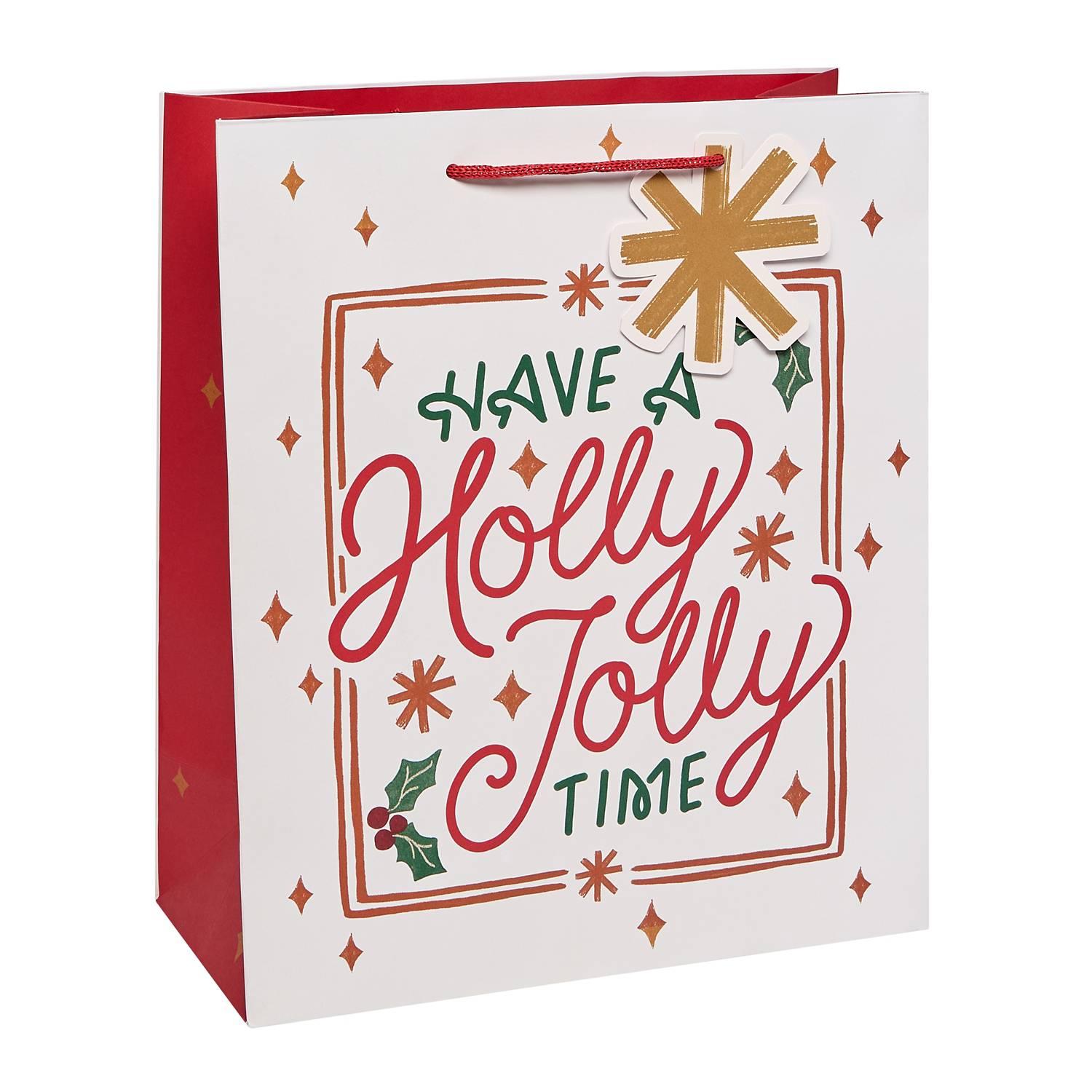 Holly Jolly large portrait gift bag with festive print - British product
