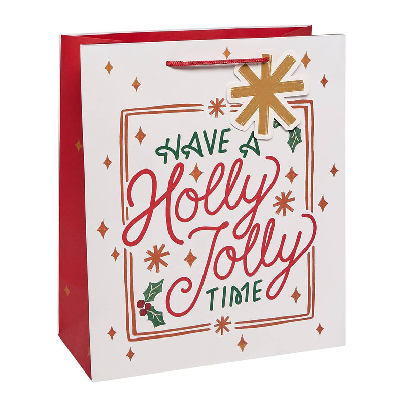 Holly Jolly large portrait gift bag with festive print - British product