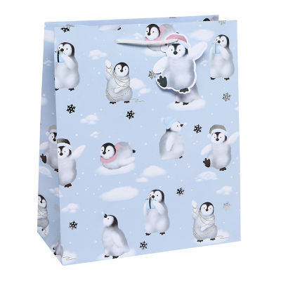 Penguin large portrait gift bag paper festive design, UK version