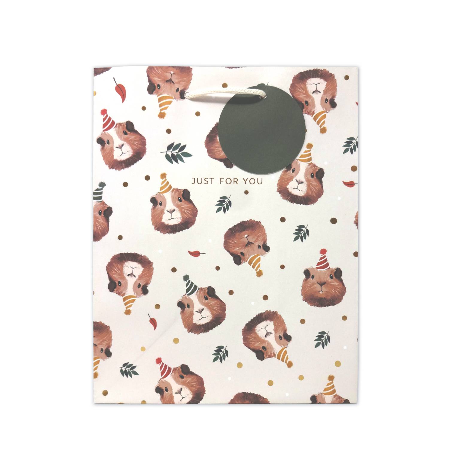 Guinea pig print medium gift bag with gold foil - British product