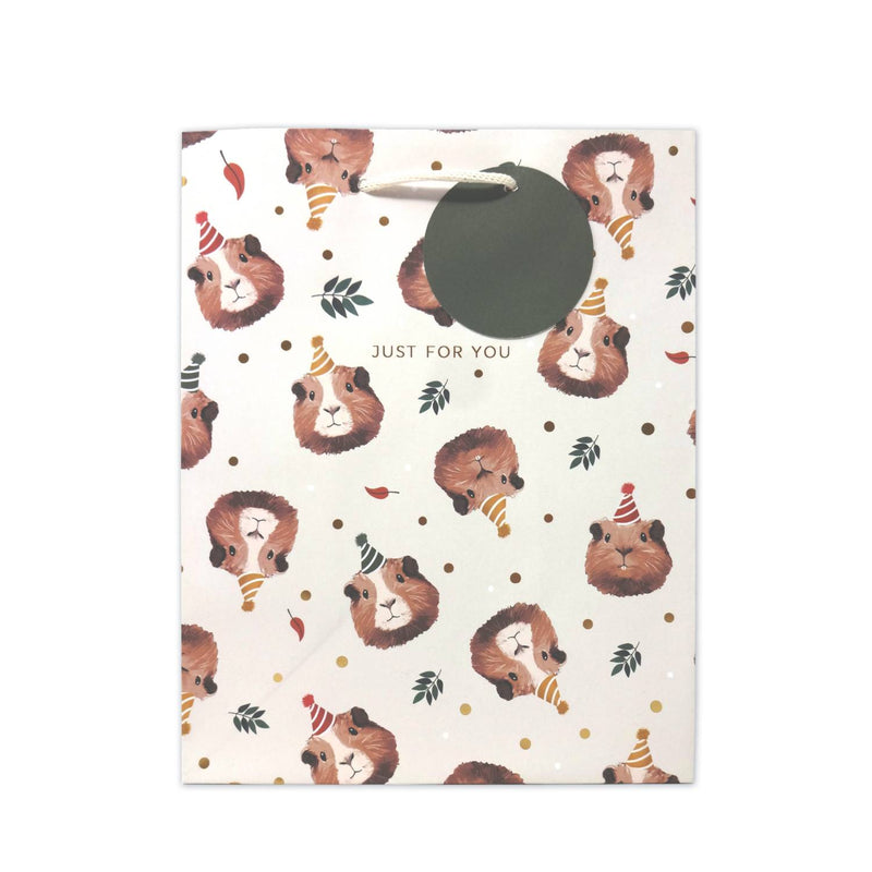 Guinea pig print medium gift bag with gold foil - British product