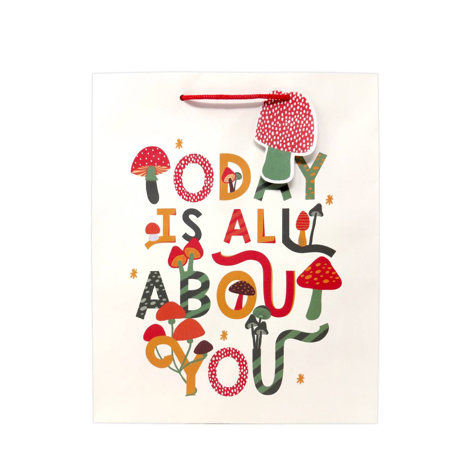 Toadstool large gift bag with toadstool-shaped tag, UK version