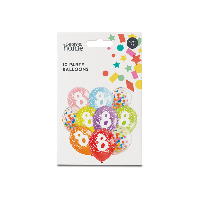 Age 8 party balloons 10 pack (British brand)