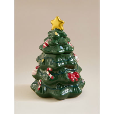 Christmas tree ceramic lidded pot green 11x11x15cm, imported from the UK