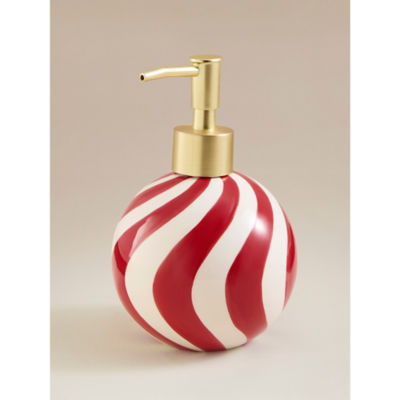 Red and white striped ceramic Christmas bauble soap dispenser, imported from the UK