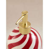Red and white striped ceramic Christmas bauble soap dispenser, imported from the UK