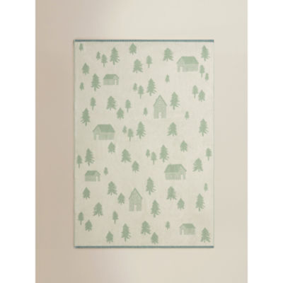 Festive bath sheet trees houses green white 100x150cm (British brand)