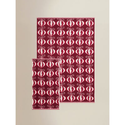Red and white festive baubles cotton hand towel 50x90cm - British product