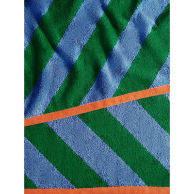 Green and blue diagonal stripe cotton hand towel, imported from the UK