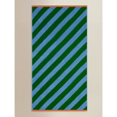 Green and blue diagonal stripe cotton hand towel, imported from the UK