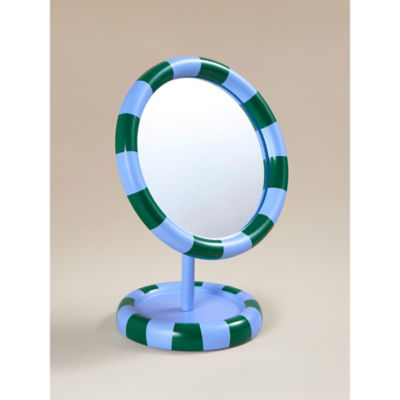 Blue and green striped mirror with trinket tray base - British product