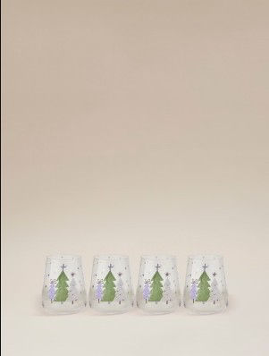 Christmas tree tumbler glasses set of 4 green glass - British product