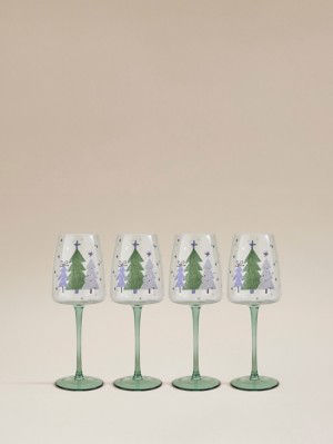 Green Christmas tree wine glasses set of 4 - British product