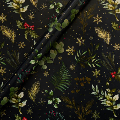 Gold holly Christmas wrapping paper roll 3.5m - British product