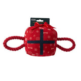 Plush present rope toy with squeaker, imported from the UK