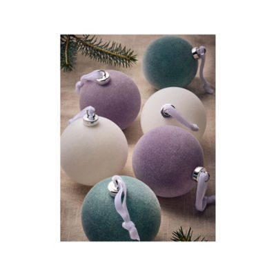 Flocked baubles set of 6 multi-coloured British product