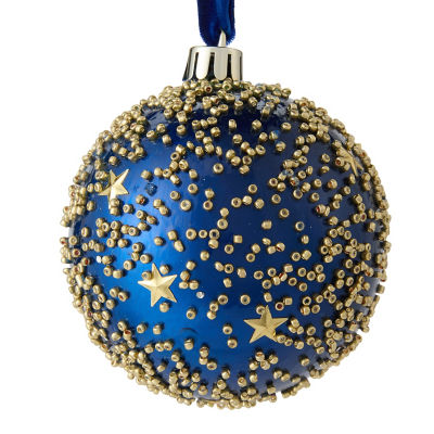 GH blue beaded Christmas bauble 8cm - British product