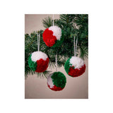 Pom-Pom Baubles set of 4 green white red faux fur UK version