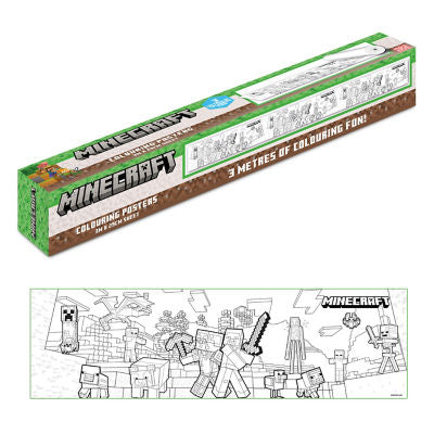 Minecraft colouring roll with action-packed scene, imported from the UK