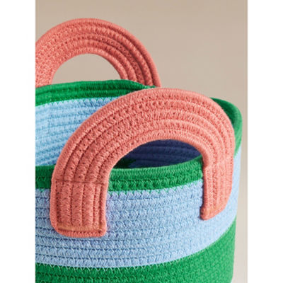 blue and green striped woven storage basket 26x26x37cm - British product