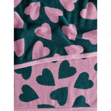 Cotton bath towel with green and pink hearts design - British product