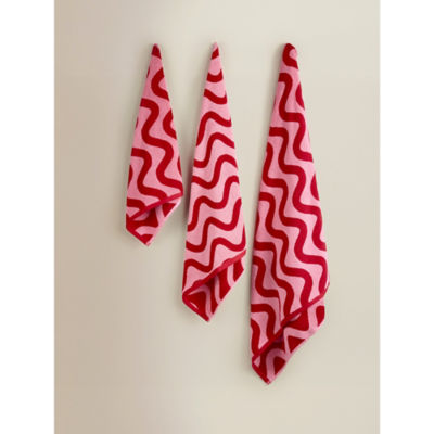 Red pink wiggle design cotton hand towel - British product