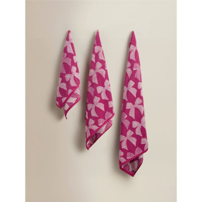 Pink cotton bath sheet with bow design, UK version