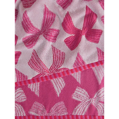 Pink cotton bath sheet with bow design, UK version