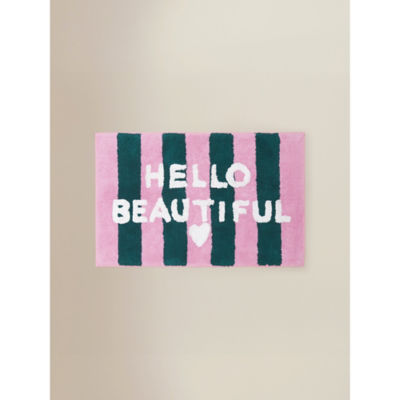 Hello Beautiful striped pink and green cotton bath mat 50x80cm (British brand)