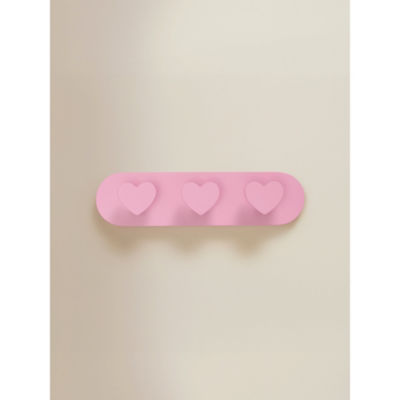 Pink heart wall hooks MDF 25x7x5cm decorative storage - British product
