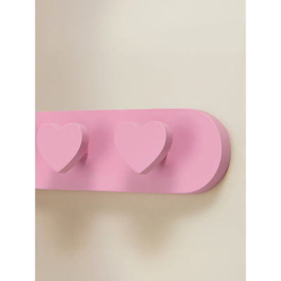 Pink heart wall hooks MDF 25x7x5cm decorative storage - British product
