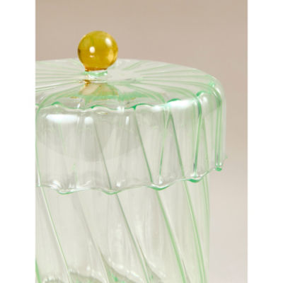Green lidded glass jar 11x11x12 cm, imported from the UK